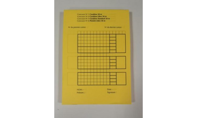 CARNET DE TIR JAUNE CARABINE/PISTOLET 50M